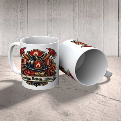 Stolze Tasse für Feuerwehrleute mit Helm und Äxten|p:2014998|h:9d91d84ebb6d5756aad3d9be2f48f8cc