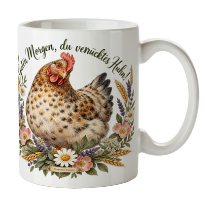Lustige Tasse mit Huhn für Hühnerliebhaber zum Guten Morgen|p:2015014|h:5ee350b8304f91d5a1cfb74e8ad2ca35