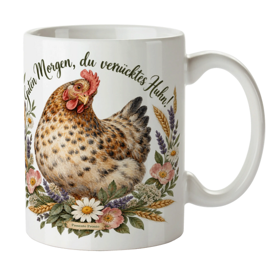 Lustige Tasse mit Huhn für Hühnerliebhaber zum Guten Morgen|p:2015014|h:5ee350b8304f91d5a1cfb74e8ad2ca35