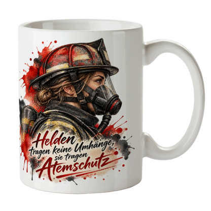 Stolze Tasse für die Feuerwehr mit Feuerwehrfrau in Schutzausrüstung|p:2015015|h:4f6ccb1987eba97ea5c3d97f4b605740