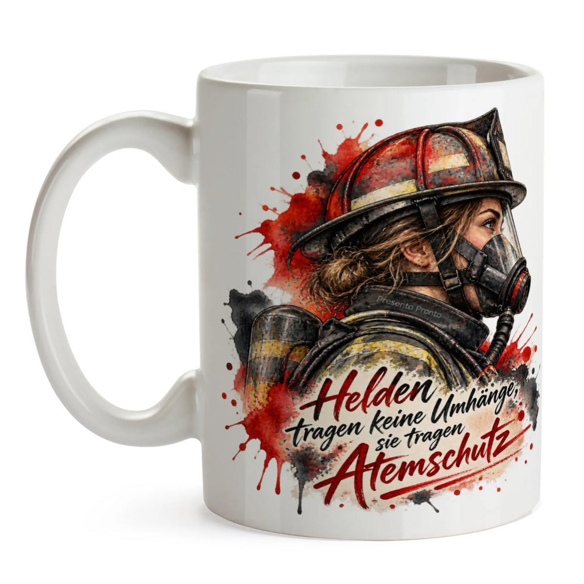 Stolze Tasse für die Feuerwehr mit Feuerwehrfrau in Schutzausrüstung|p:2015015|h:a1014522975011b41dd8056bb1325603
