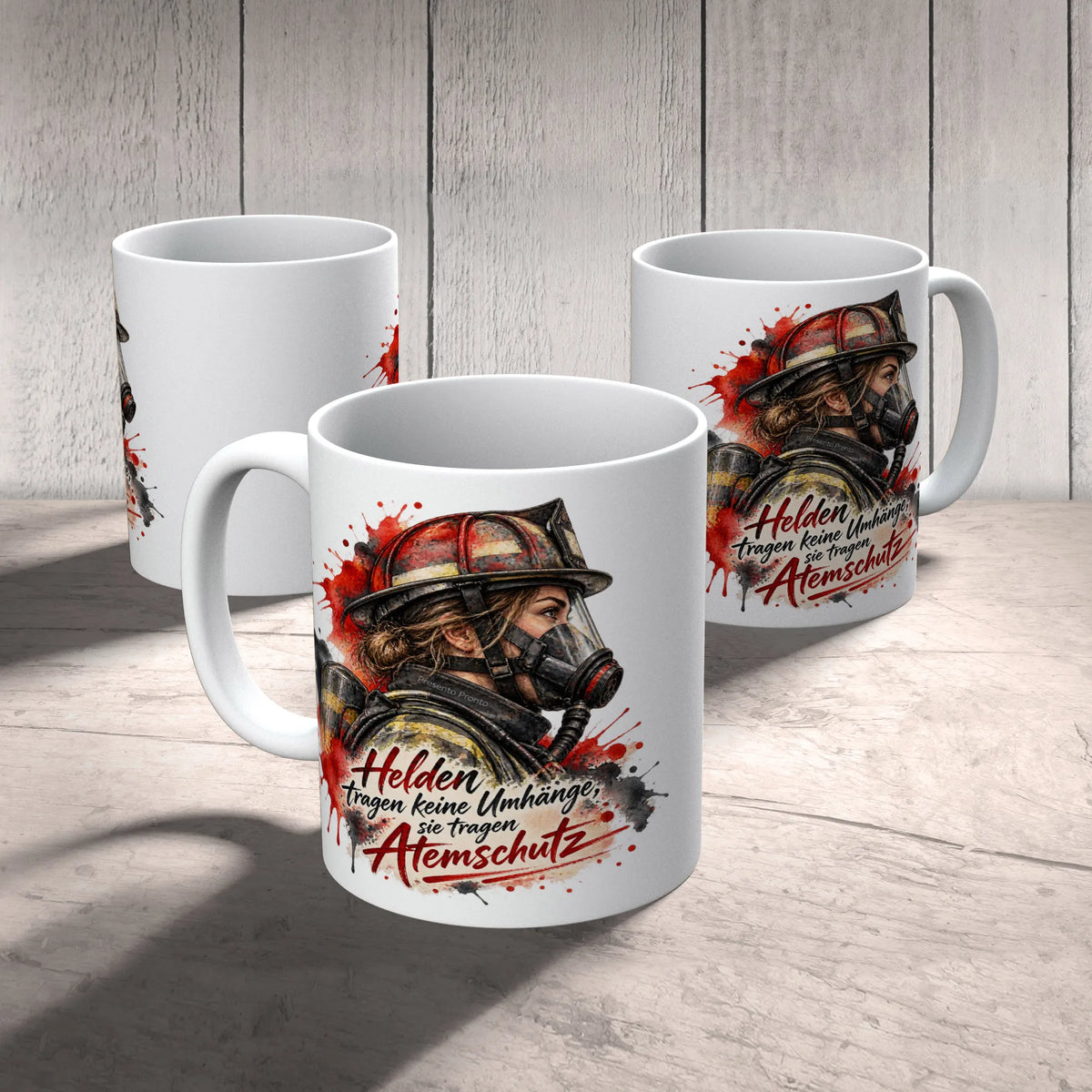 Stolze Tasse für die Feuerwehr mit Feuerwehrfrau in Schutzausrüstung|p:2015015|h:2429c783952842401fe3dc3392dade31