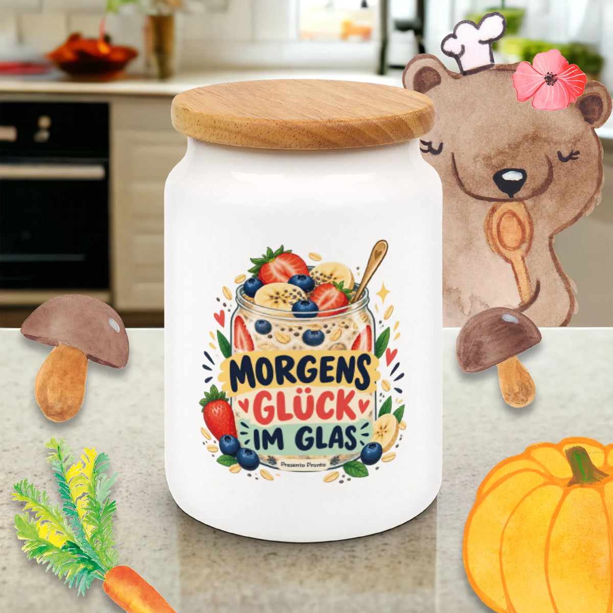 Fröhlicher Behälter für Overnight Oats für Müsli-Fans mit Erdbeeren|p:2015027|h:22b64ff442f7b56755857183e6d91a32