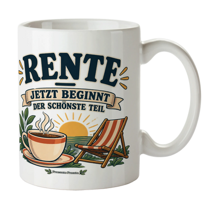 Fröhliche Tasse zur Rente mit Sonne und Liegestuhl|p:2015036|h:fbfefa7400e4af5e41d804eb41c48a6f