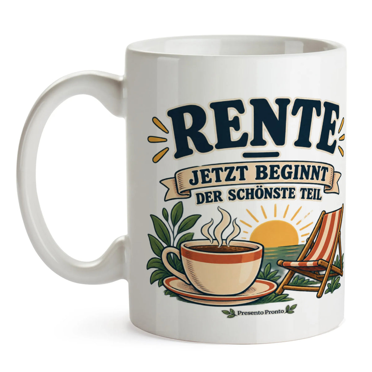 Fröhliche Tasse zur Rente mit Sonne und Liegestuhl|p:2015036|h:0049b84810581e23b3be3098aaa08730