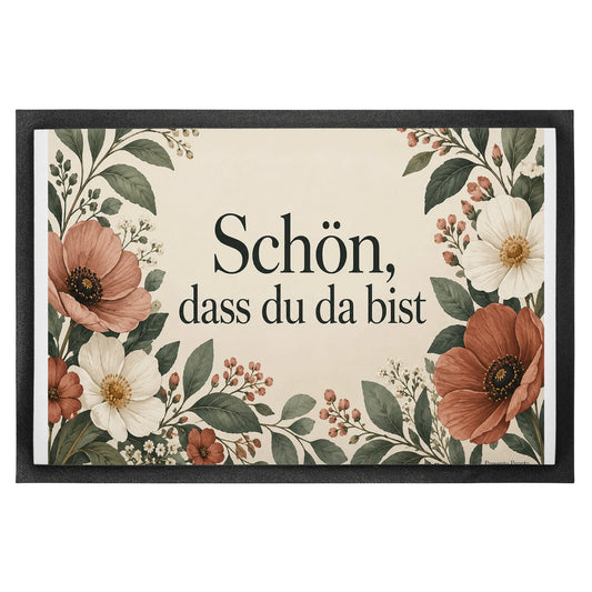 Elegante Fußmatte mit Blumen zum herzlichen Willkommen|p:2015047|h:bd8aaa7877a399df1bd8fdfb4b5c6f1b
