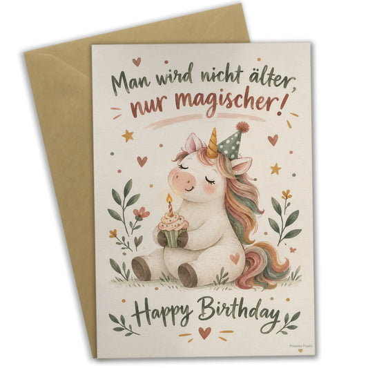 Lustige Geburtstagskarte mit Einhorn und Cupcake|p:2015050|h:2a629a5030d77fb73813fd458ed23a38