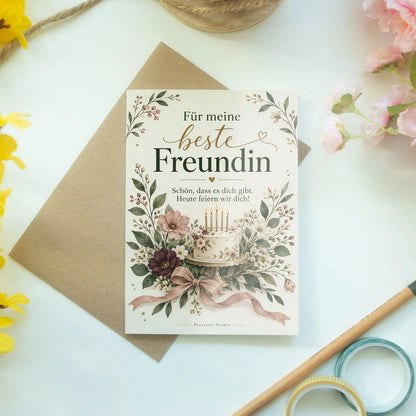Elegante Geburtstagskarte für die beste Freundin mit Wildblumen|p:2015052|h:aaf7ec6aa03c40c35656d2c83b74795c