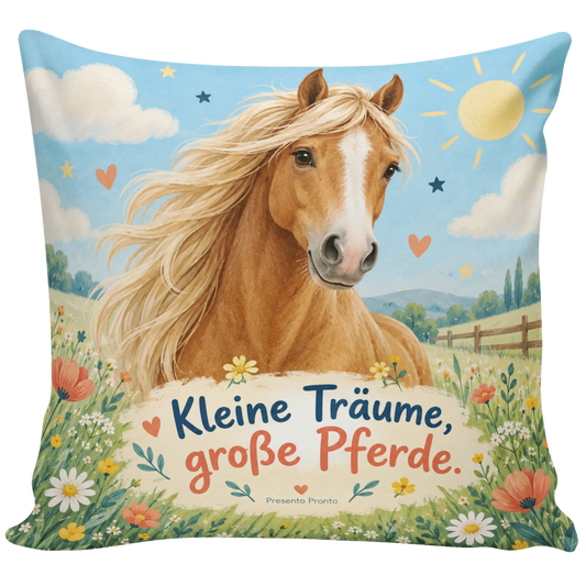Süßes Kissen mit Pferd für Kinder auf Blumenwiese|p:2015069|h:99a8df270615727cbb19d567143e3403