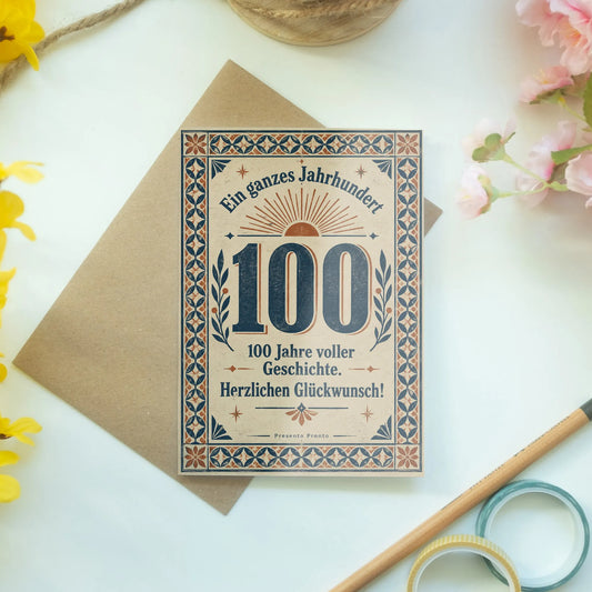 Würdevolle Glückwunschkarte zum 100. Geburtstag mit Zahl 100|p:2015081|h:b3bacc65386f9e4d957d98569db09e86