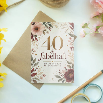 Elegante Einladungskarten zum 40. Geburtstag mit Blumen|p:2015083|h:a6724ccbb7007eb69f57afddbc27e00b