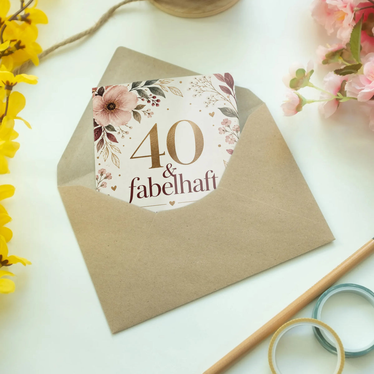 Elegante Einladungskarten zum 40. Geburtstag mit Blumen|p:2015083|h:b29fde75cec3195de31241f19ed11a02