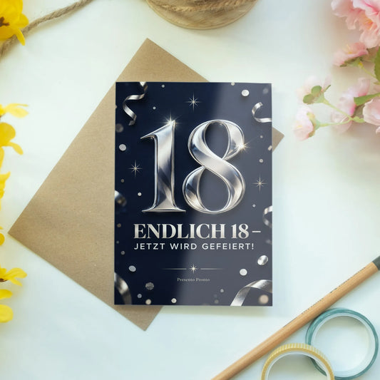 Coole Einladungskarten zum 18. Geburtstag mit silberner 18|p:2015084|h:9b2a40a06578620d978917b26d7f2307
