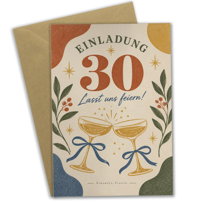 Festliche Einladungskarten zum 30. Geburtstag mit Champagnergläsern|p:2015087|h:9de298277da9b1fb12c20d509f395354