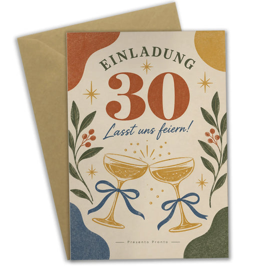 Festliche Einladungskarten zum 30. Geburtstag mit Champagnergläsern|p:2015087|h:9de298277da9b1fb12c20d509f395354