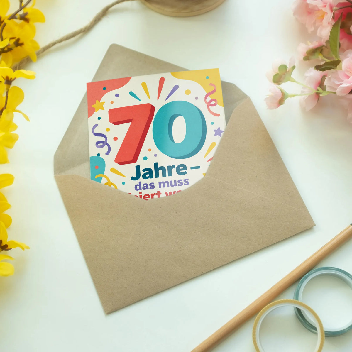 Fröhliche Einladungskarten zum 70. Geburtstag mit Konfetti und Zahl 70|p:2015090|h:0ad9e8df22f3ab028736f77bff8cf4ea