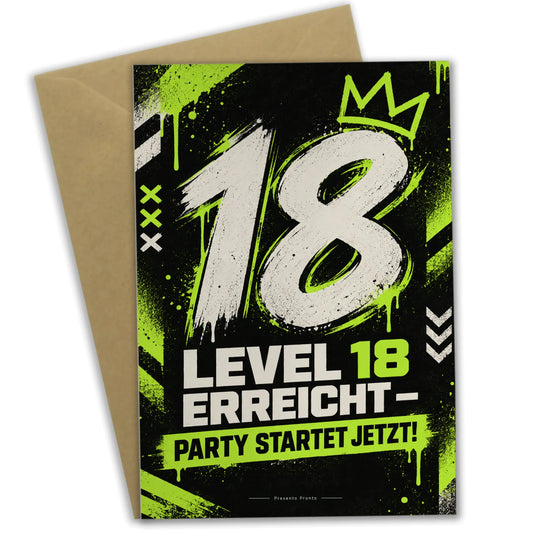 Coole Einladungskarten zum 18. Geburtstag mit neongrüner Zahl 18|p:2015091|h:96538e7018b0cf42a36e0825f4a09fe9
