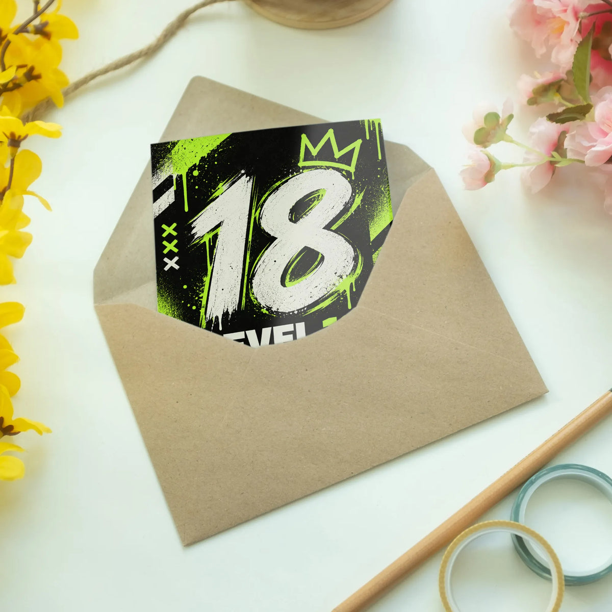 Coole Einladungskarten zum 18. Geburtstag mit neongrüner Zahl 18|p:2015091|h:af93659170b246e41a35d3a8845231f1