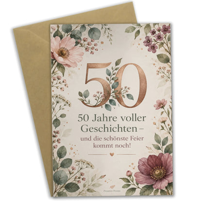 Elegante Einladungskarten zum 50. Geburtstag mit Blumen|p:2015095|h:68e70a08fa98a164972f3687557ecf21