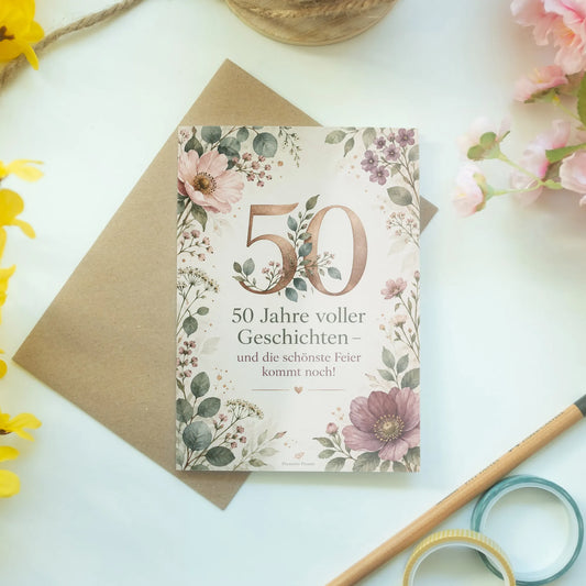 Elegante Einladungskarten zum 50. Geburtstag mit Blumen|p:2015095|h:401c6923c73724c897fd9e9d6d4f9883