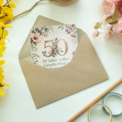 Elegante Einladungskarten zum 50. Geburtstag mit Blumen|p:2015095|h:80ea939322e94930aba75a110e92b31b