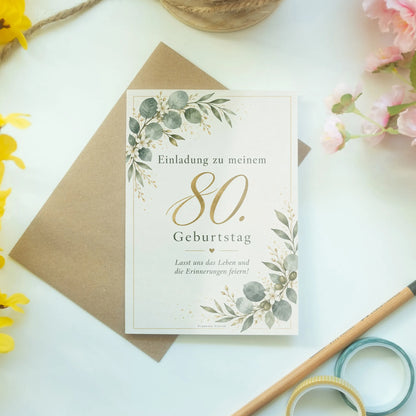 Elegante Einladungskarten zum 80. Geburtstag mit Eukalyptus|p:2015096|h:47d6643ceb5042ecce820aadef49ca62