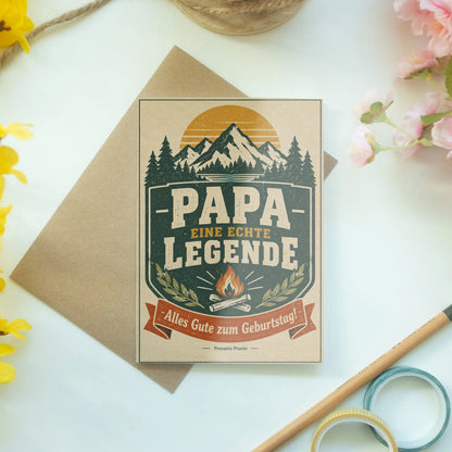Lustige Geburtstagskarte für Papa mit Abzeichen und Lagerfeuer|p:2015104|h:72220804fd0c07beb13dd9f8564aa8e0