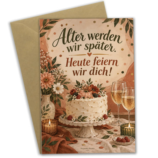 Lustige Geburtstagskarte für die Freundin mit Torte und Wein|p:2015105|h:50d3f4ab3c2673a57a57b851bd192173