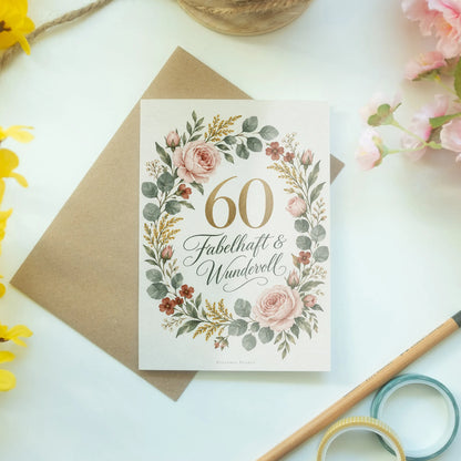 Elegante Geburtstagskarte zum 60. für Frauen mit Blumenkranz|p:2015106|h:ed710065404dc9b571e8785186472688