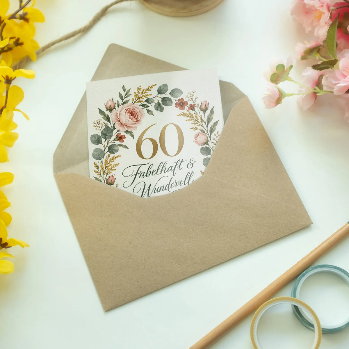 Elegante Geburtstagskarte zum 60. für Frauen mit Blumenkranz|p:2015106|h:953d5c37c84984296778a50f35693e22