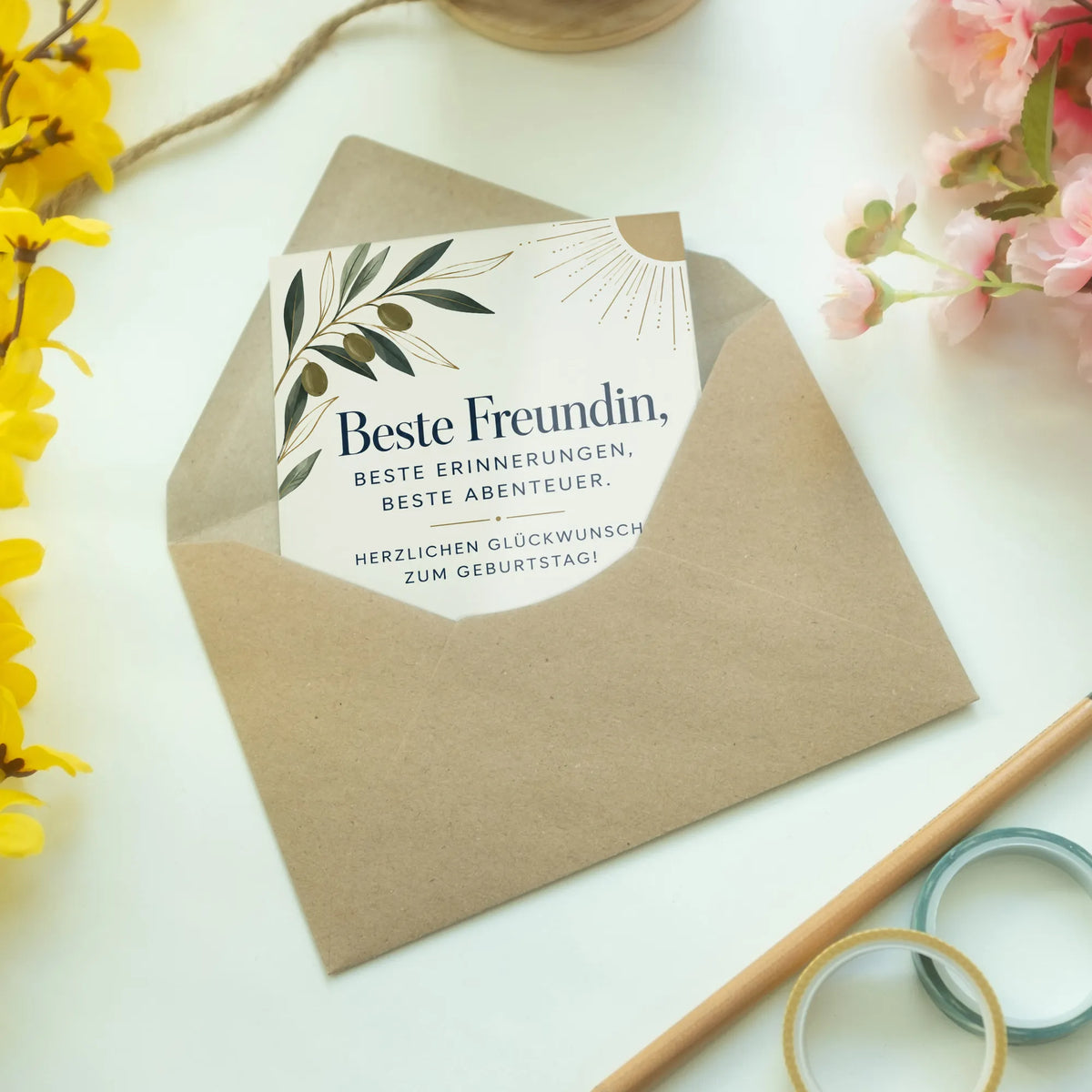 Elegante Geburtstagskarte für die beste Freundin mit Olivenzweig|p:2015107|h:c6462e25392a520e4791e6154e8afcab