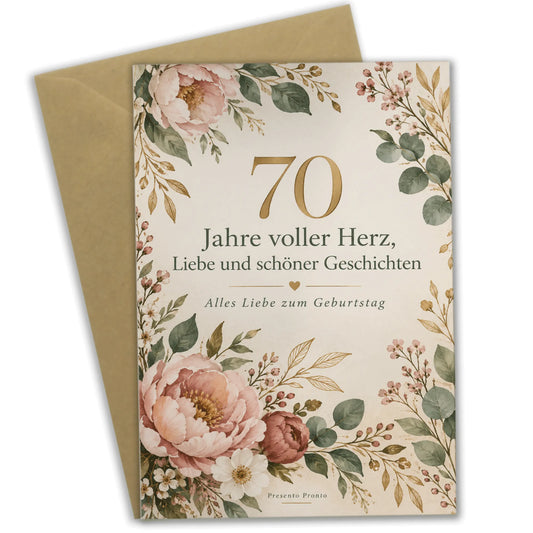 Elegante Geburtstagskarte für Frau zum 70. mit Blumen|p:2015110|h:dcf46789f9efc57f34ed5449ce172e91