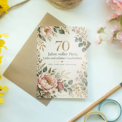 Elegante Geburtstagskarte für Frau zum 70. mit Blumen|p:2015110|h:24c5c359e2e1db690c4b12c6a0670261