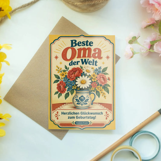 Liebevolle Geburtstagskarte für Oma mit Blumenstrauß|p:2015111|h:d1e02a874a82fe347f7a46b9276106a3
