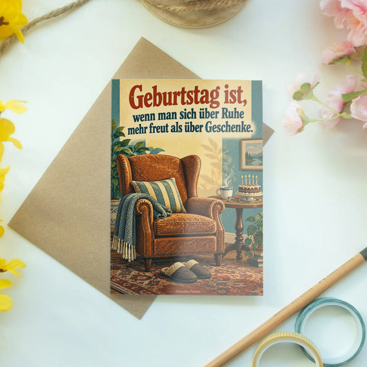 Lustige Geburtstagskarte für Männer mit Sessel und Kuchen|p:2015117|h:3a2850e9fcc95c1d54f572828fafaeda