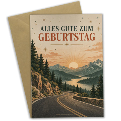 Herzliche Geburtstagskarte für Jungs mit Bergstraße zum Sonnenaufgang|p:2015120|h:13863d846793f909afb4100dd1cd19d6
