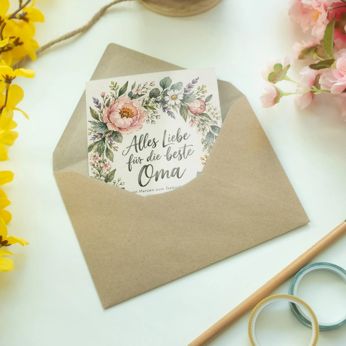 Herzliche Geburtstagskarte für Oma mit Blumenkranz|p:2015127|h:048674ee43b38771d866a297757e2fe5