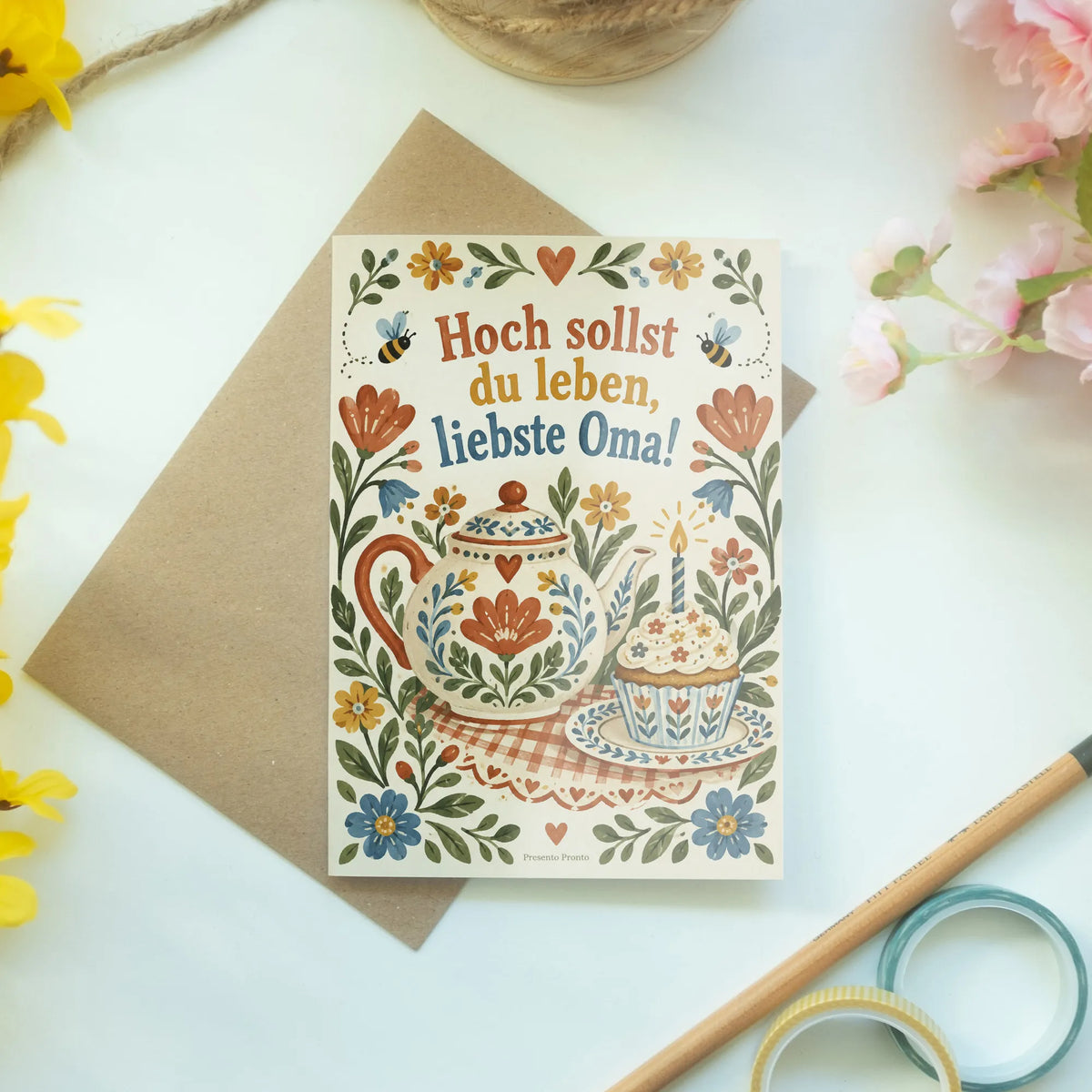 Herzliche Geburtstagskarte für Oma mit Teekanne|p:2015131|h:f8624c50139f0dec40122c953f102a49
