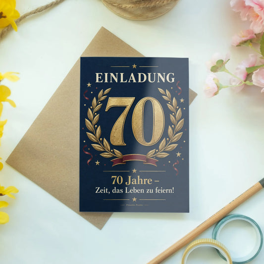 Elegante Einladungskarten zum 70. Geburtstag für Männer mit goldener 70|p:2015132|h:0eba8ce8009ec64f3c4dad889fa73d3a