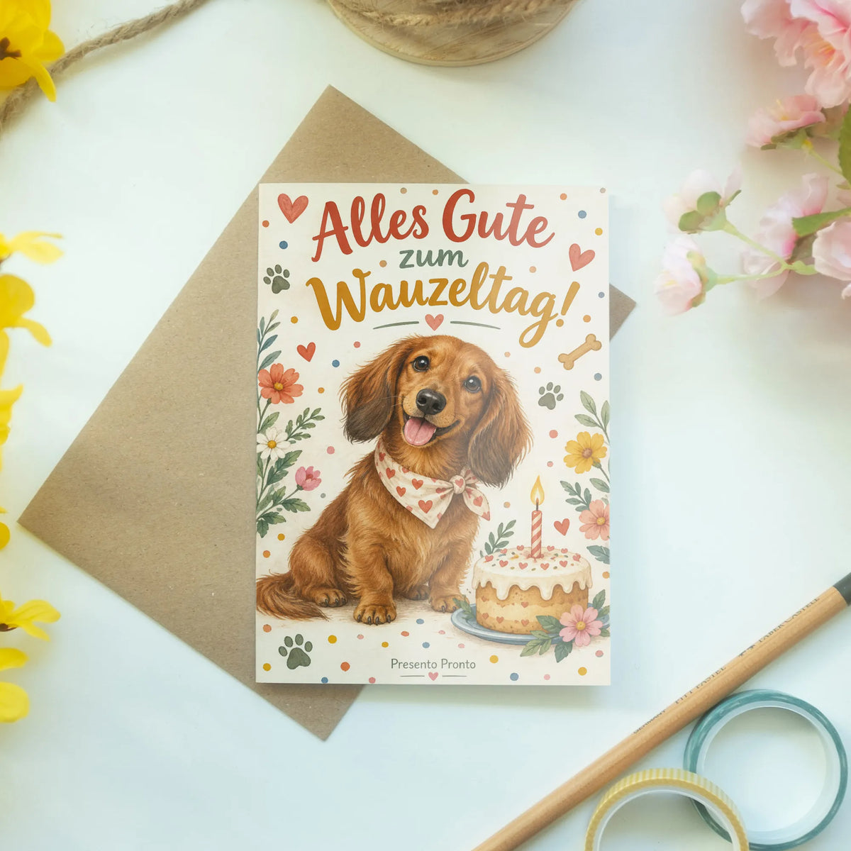 Lustige Geburtstagskarte für Hundefans mit Dackel und Kuchen|p:2015137|h:96d24a939bf4c93554b750d8efa41c3f