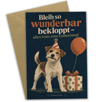Lustige Geburtstagskarte für Hundefans mit Terrier im Partyhut|p:2015146|h:b89da904ae62d3a459468c3b5cb827a8