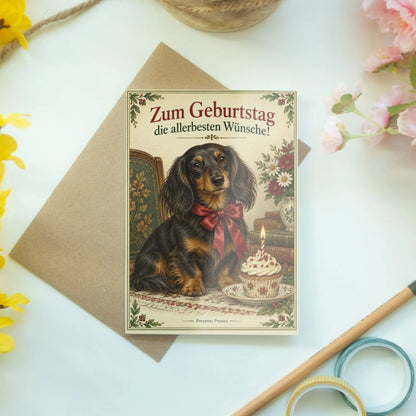 Elegante Geburtstagskarte mit Dackel und Cupcake|p:2015153|h:d44754772dbd15cc204e6881b5961e51