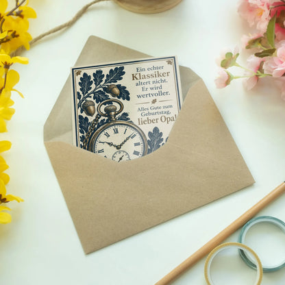 Elegante Geburtstagskarte für Opa mit Taschenuhr|p:2015159|h:b3839c026d30107175d86a6a06040676
