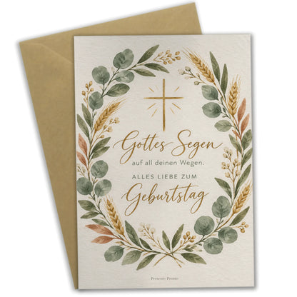 Christliche Geburtstagskarte mit Eukalyptuskranz und Kreuz|p:2015162|h:4693a6359888b6d88869de8f048ef0c7