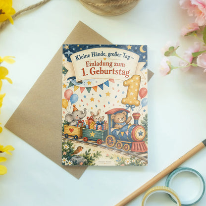 Süße Einladungskarten zum 1. Geburtstag mit Spielzeugzug|p:2015163|h:0319042f56e58f3d206512bcc52cfa32