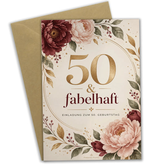 Elegante Einladungskarten zum 50. Geburtstag für Frauen mit Blumen|p:2015165|h:452631296b40337f30cc324124b25a7f