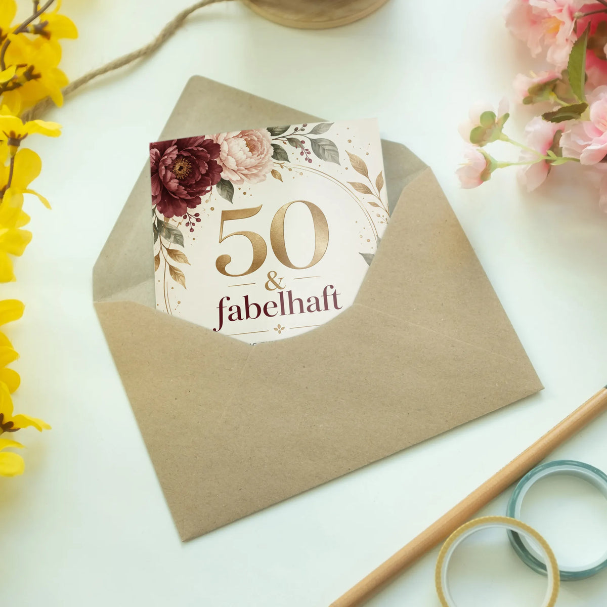 Elegante Einladungskarten zum 50. Geburtstag für Frauen mit Blumen|p:2015165|h:93b9721f1f74219eb941af5b3ba3334c