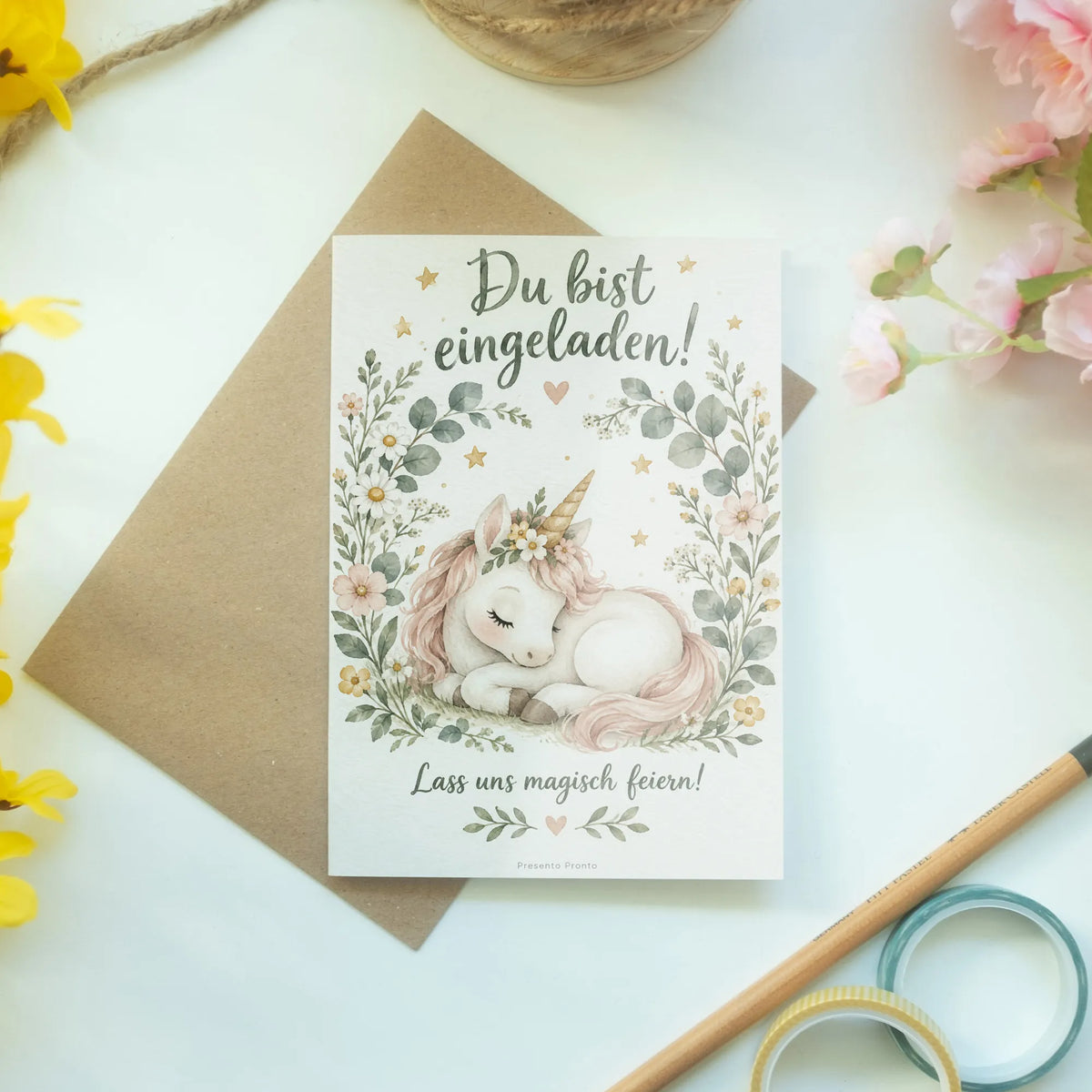 Süße Einladungskarten mit Baby-Einhorn für Kindergeburtstag|p:2015170|h:fdb3cfb0c43da0bcfb31d9076faadb8b