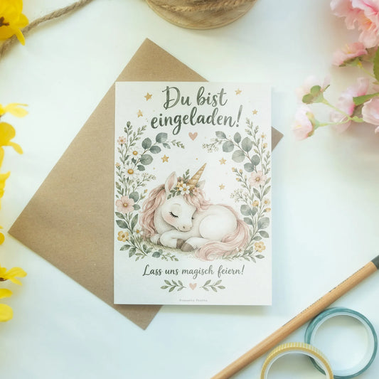 Süße Einladungskarten mit Baby-Einhorn für Kindergeburtstag|p:2015170|h:fdb3cfb0c43da0bcfb31d9076faadb8b