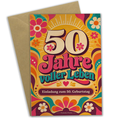 Fröhliche Einladungskarten zum 50. Geburtstag für Frauen mit Blumen|p:2015173|h:7d3ec02e54b6c48ea78fe46bf6cb3990
